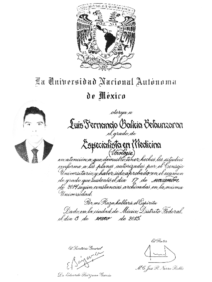 Mexico City Urologist doctor certificate