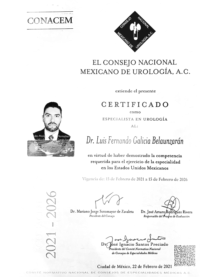 Mexico City Urologist doctor certificate